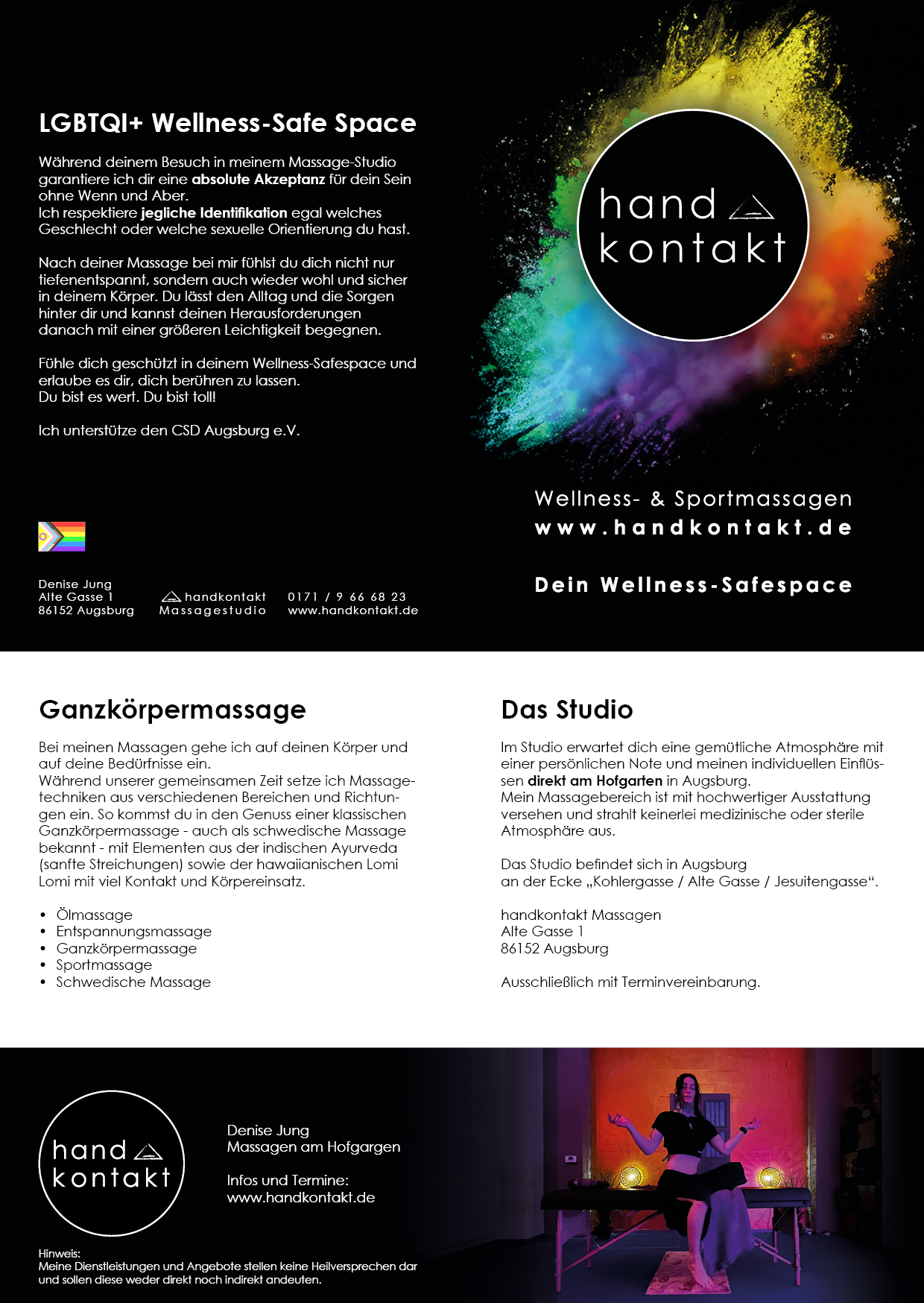Handkontakt Massagen Safespace Augsburg Flyer